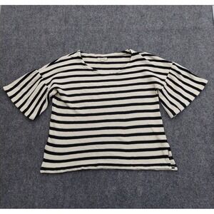Madewell Black and Cream Striped Scoop Neck Sweater